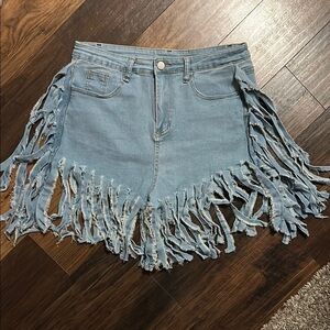 Chic Blue Denim Skirt with Fringe